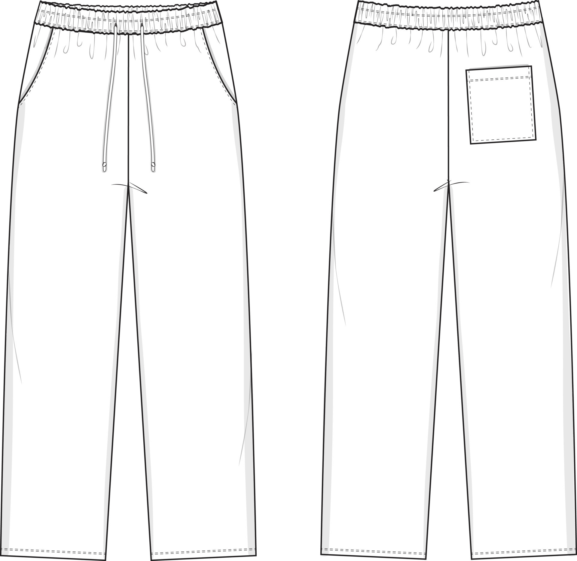 Loose Sweatpants Flat Technical Drawing Illustration Five Pocket Loose Sweatpants Flat Technical Drawing Illustration Five Pocket