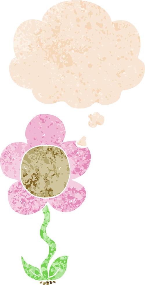 cartoon flower and thought bubble in retro textured style vector