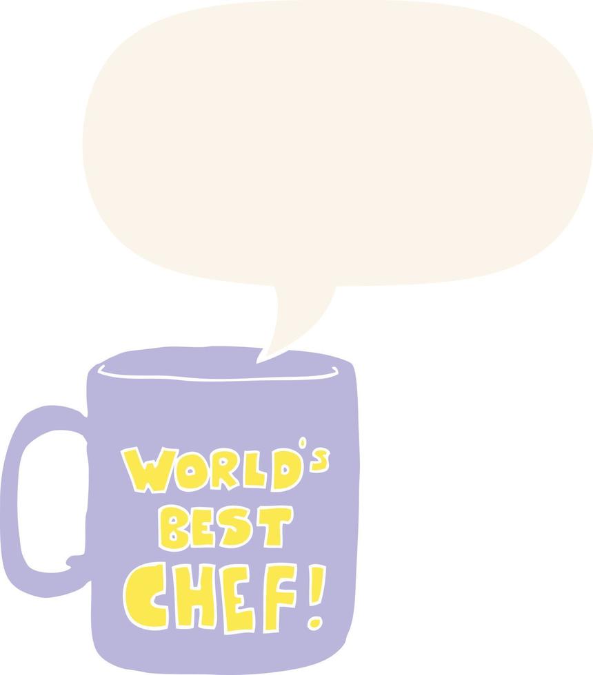 la mejor taza de chef del mundo y la burbuja del habla al estilo retro vector