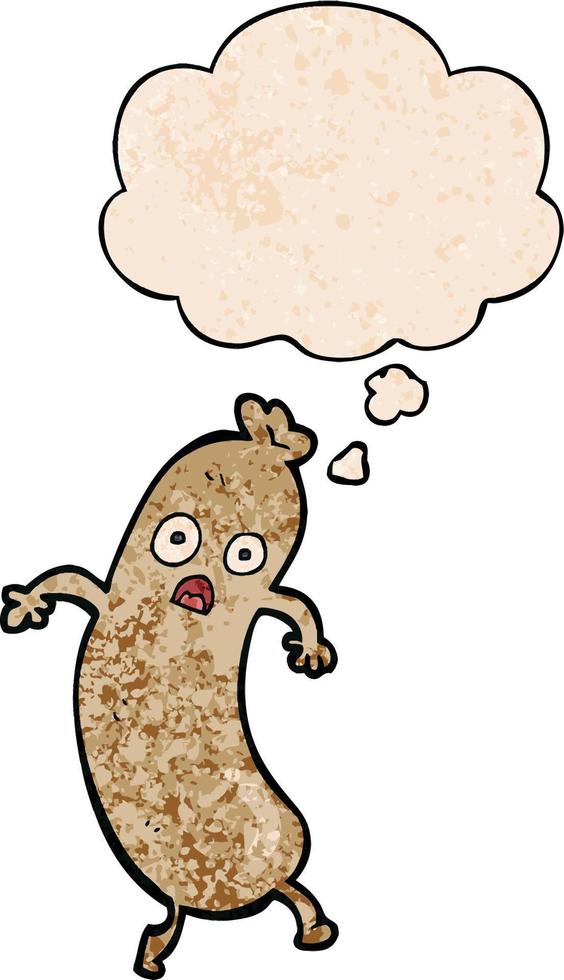 cartoon sausage and thought bubble in grunge texture pattern style vector