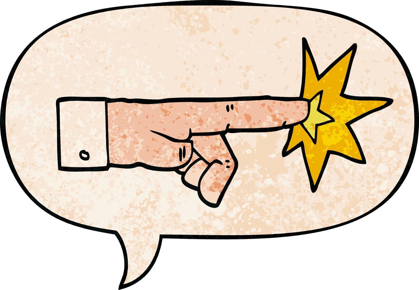 cartoon pointing hand and speech bubble in retro texture style vector