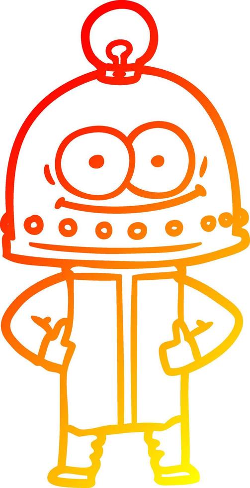 warm gradient line drawing happy carton robot with light bulb vector