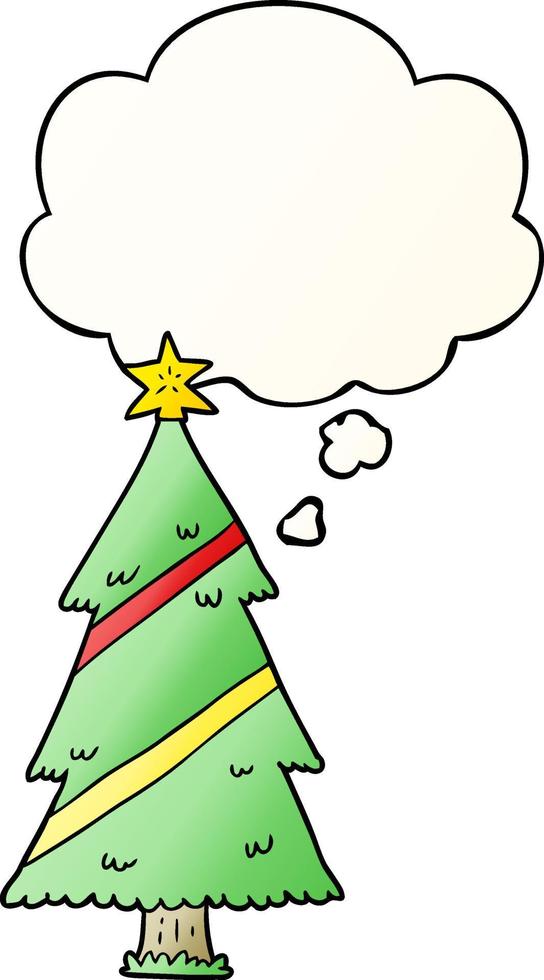 cartoon christmas tree and thought bubble in smooth gradient style vector