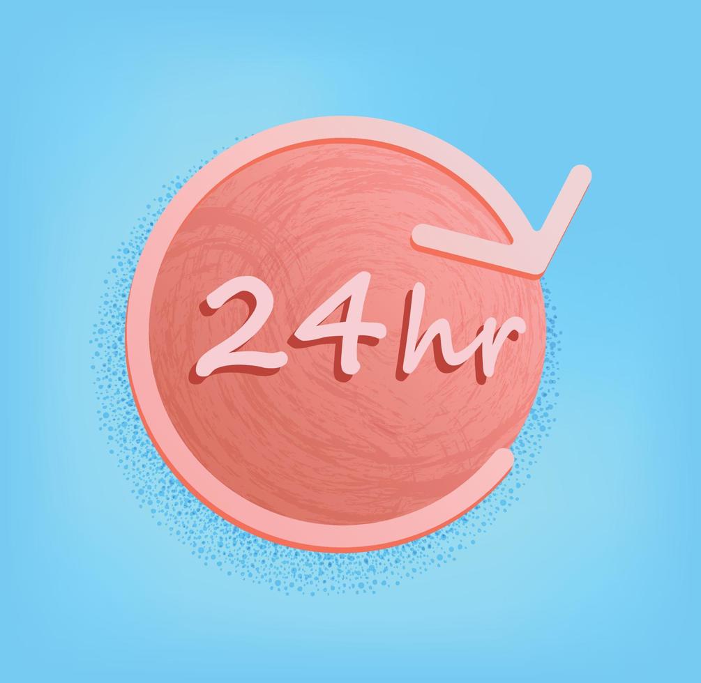 24 hours service sign. Red on the blue background. Round sign of 24 hr vector