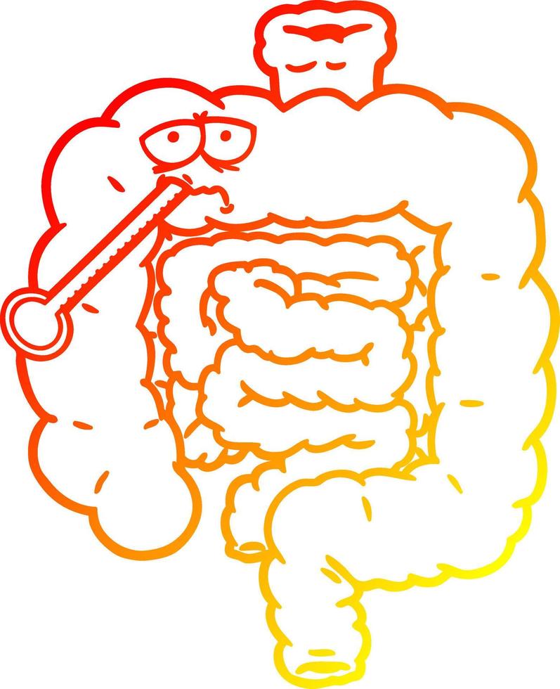 warm gradient line drawing cartoon unhealthy intestines vector