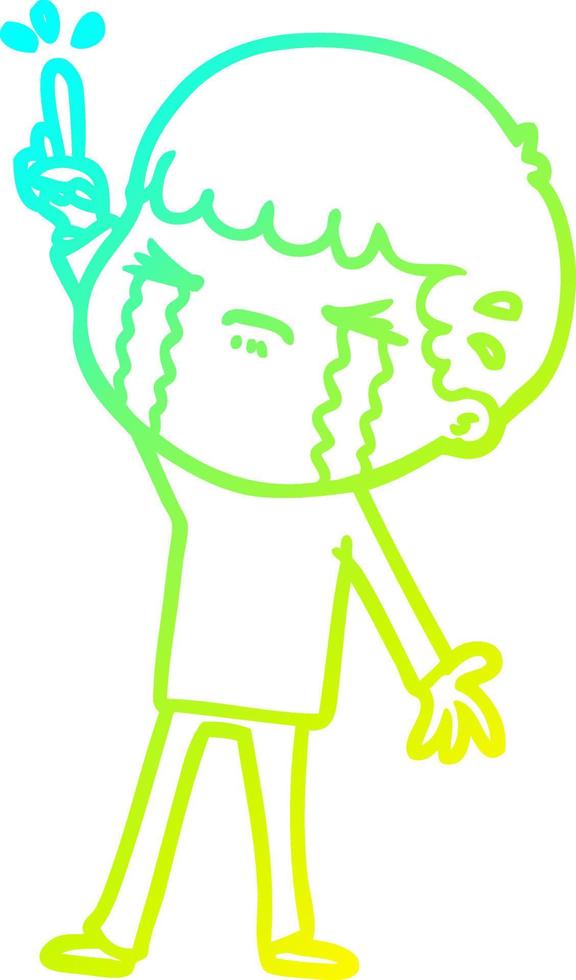 cold gradient line drawing cartoon man crying vector