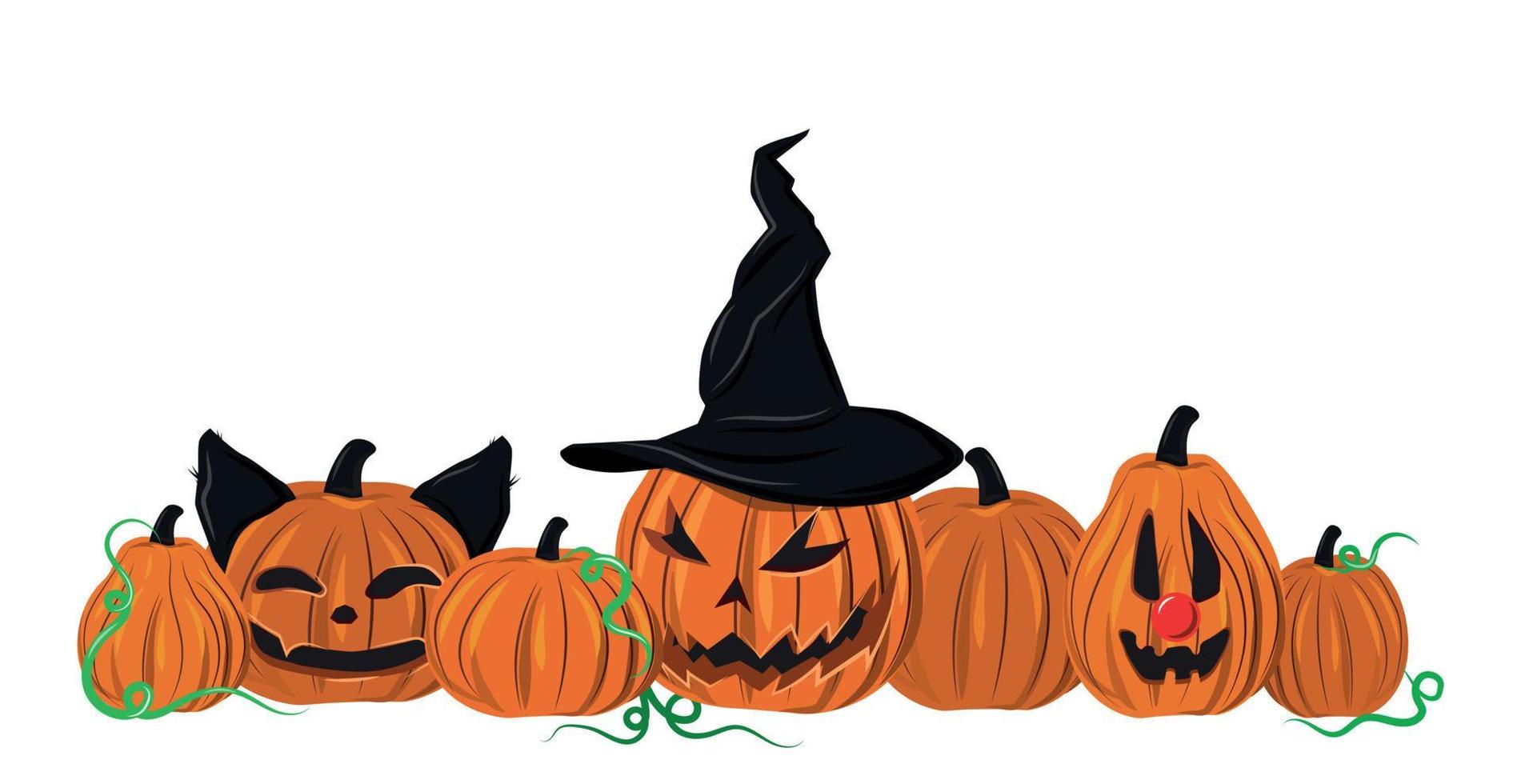 Halloween greeting of the dead, orange pumpkins on a white background - Vector
