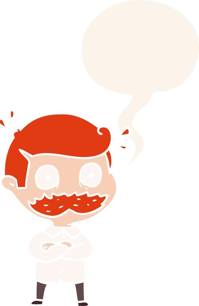 cartoon man and mustache shocked and speech bubble in retro style vector