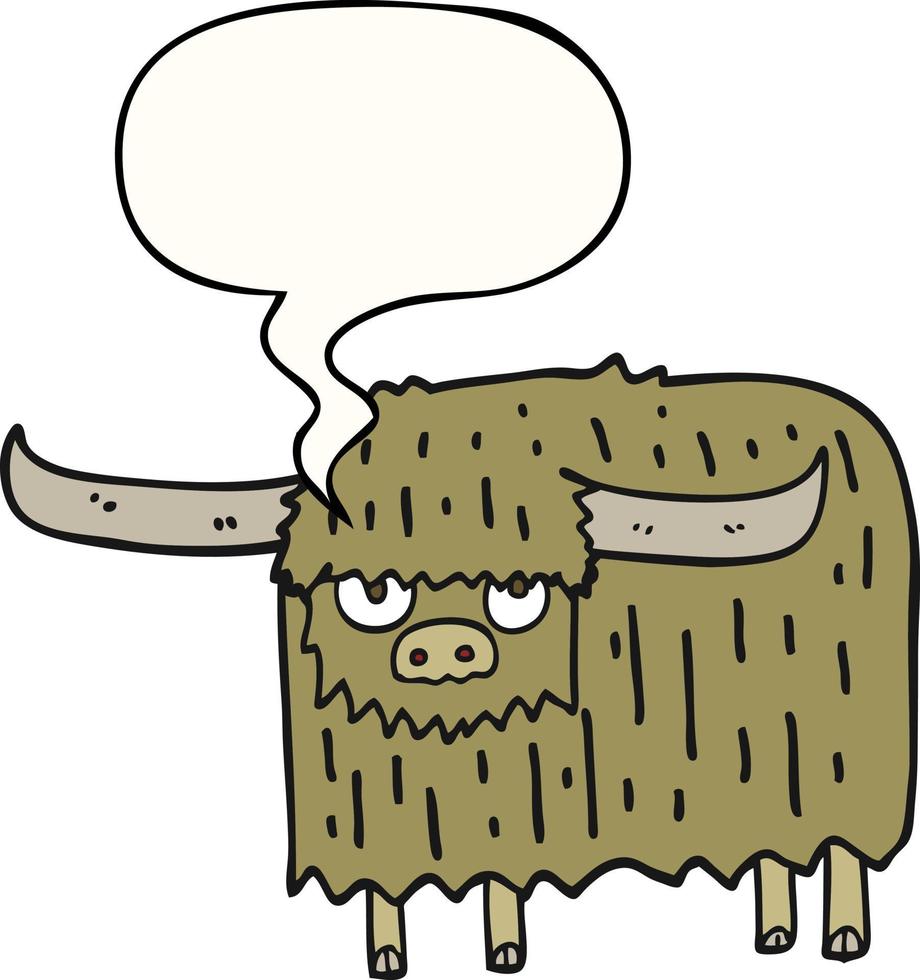 cartoon hairy cow and speech bubble vector