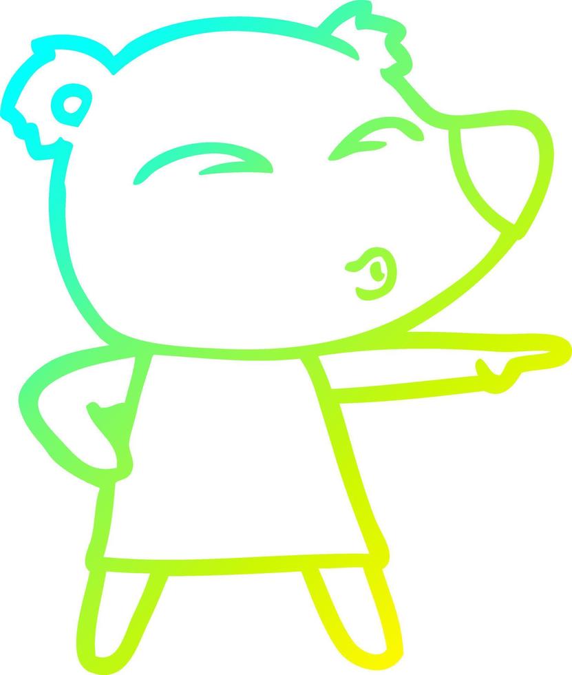 cold gradient line drawing cartoon whistling bear in dress vector