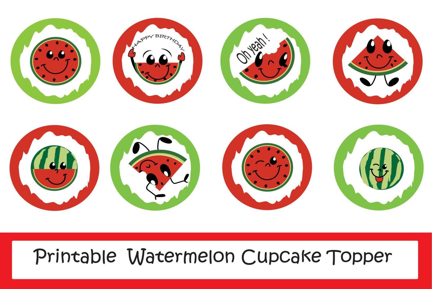 Prinable Watermelon Cupcake Topper vector