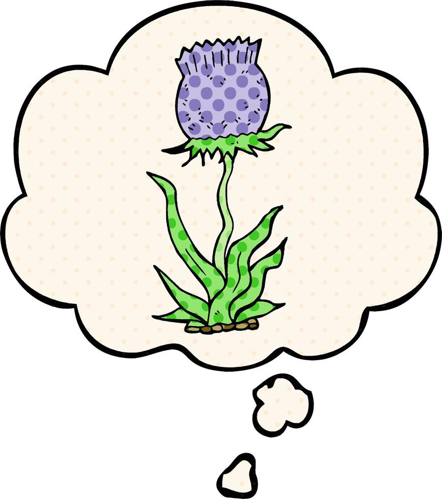 cartoon wild flower and thought bubble in comic book style vector