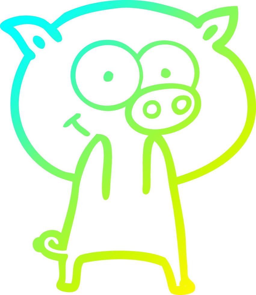 cold gradient line drawing cheerful pig cartoon vector