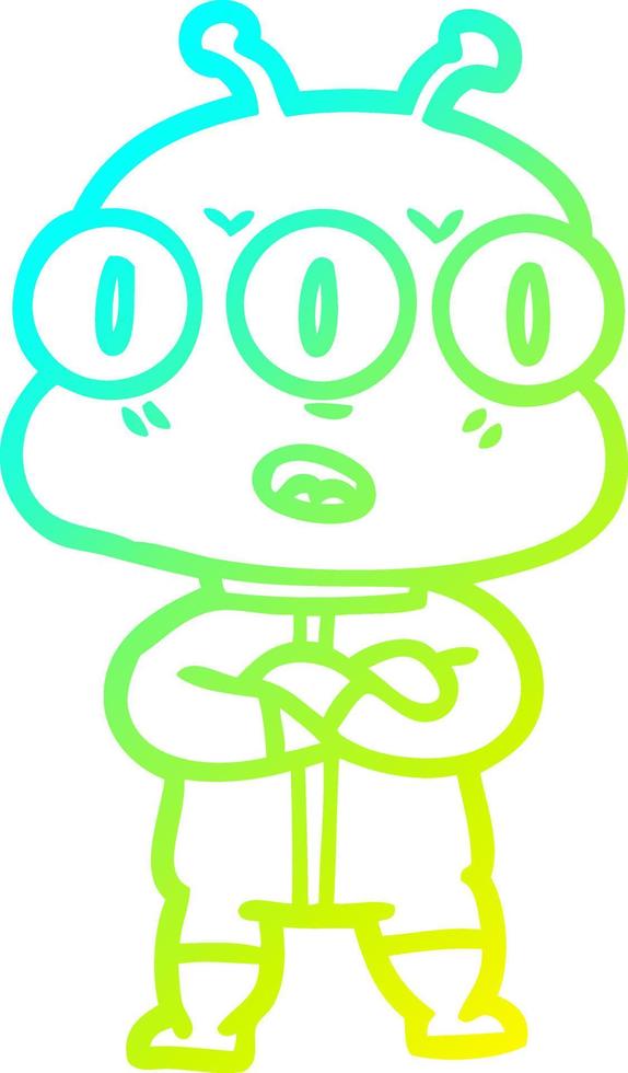 cold gradient line drawing cartoon three eyed alien vector
