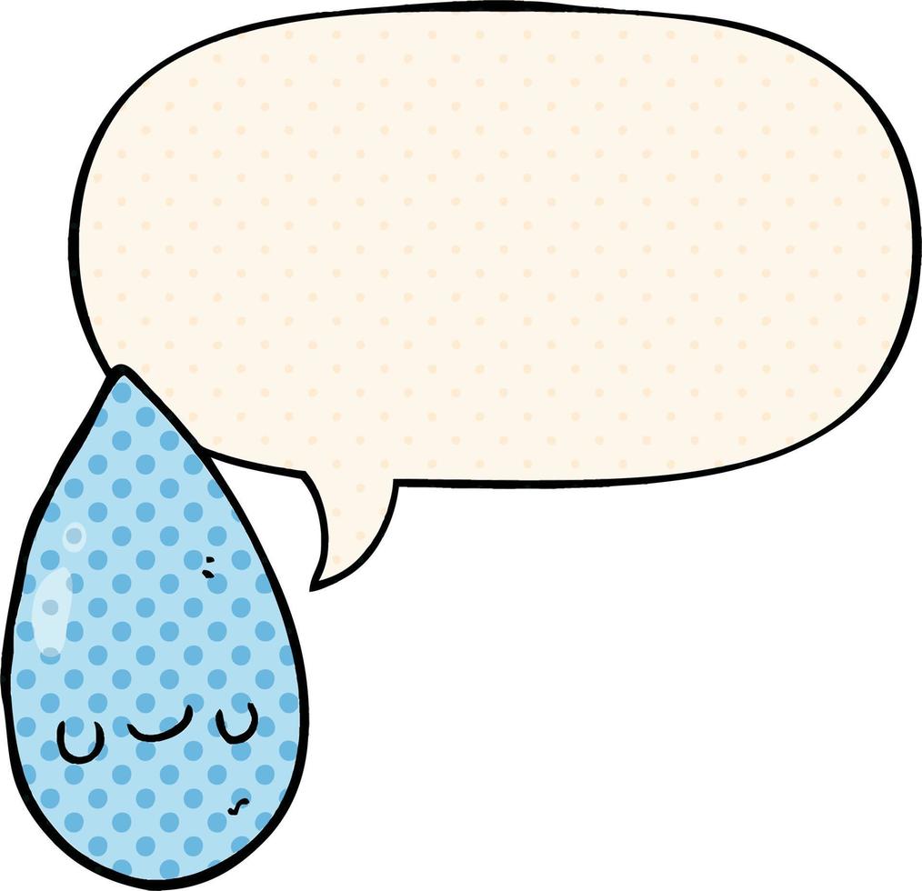 cartoon cute raindrop and speech bubble in comic book style vector