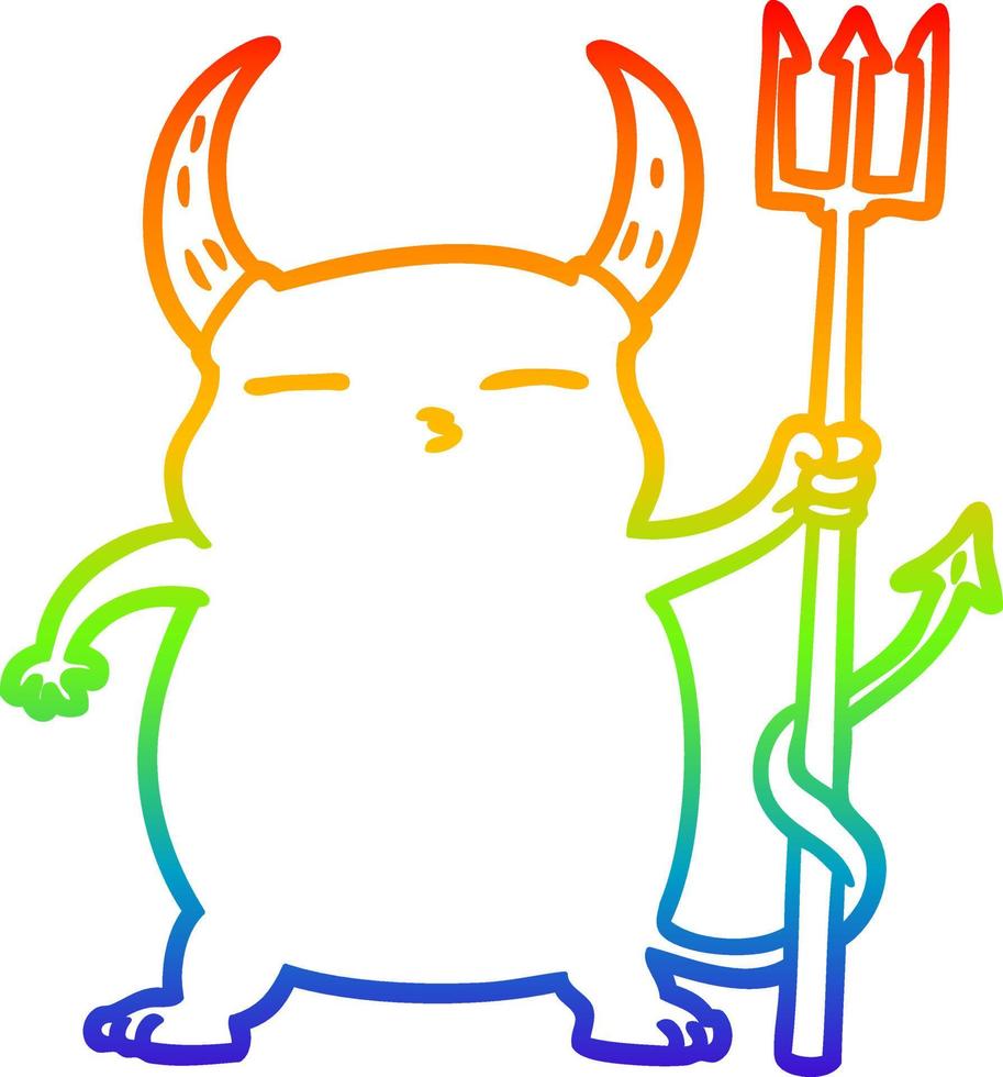 rainbow gradient line drawing cartoon little devil vector
