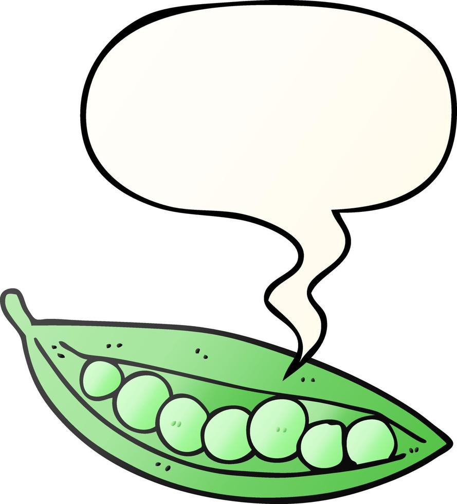 cartoon peas in pod and speech bubble in smooth gradient style vector