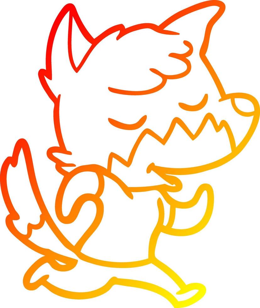 warm gradient line drawing friendly cartoon fox running vector