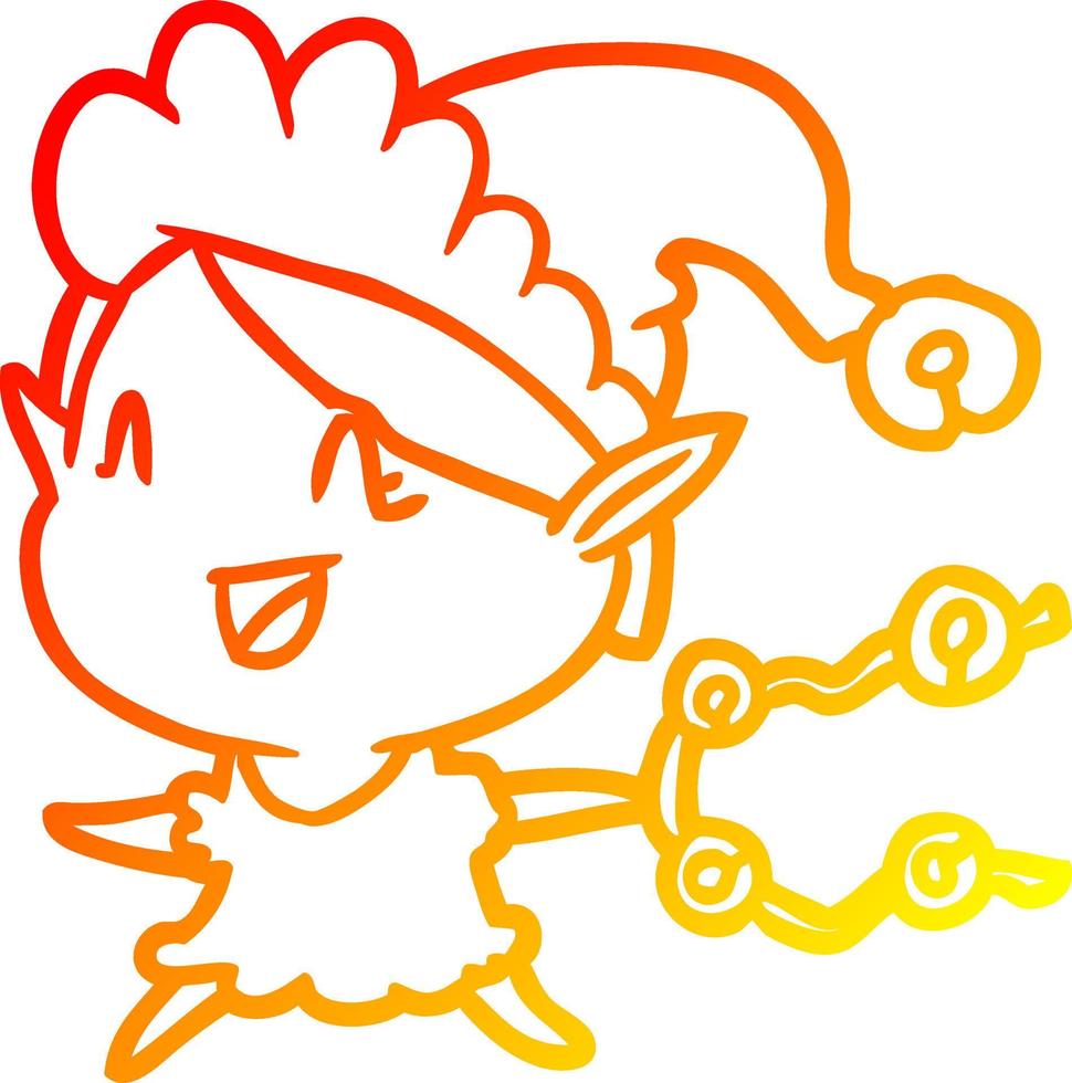 warm gradient line drawing happy christmas elf vector