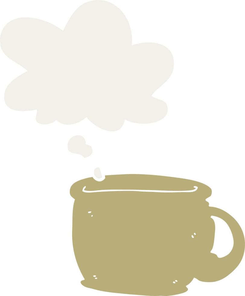 cartoon coffee cup and thought bubble in retro style vector