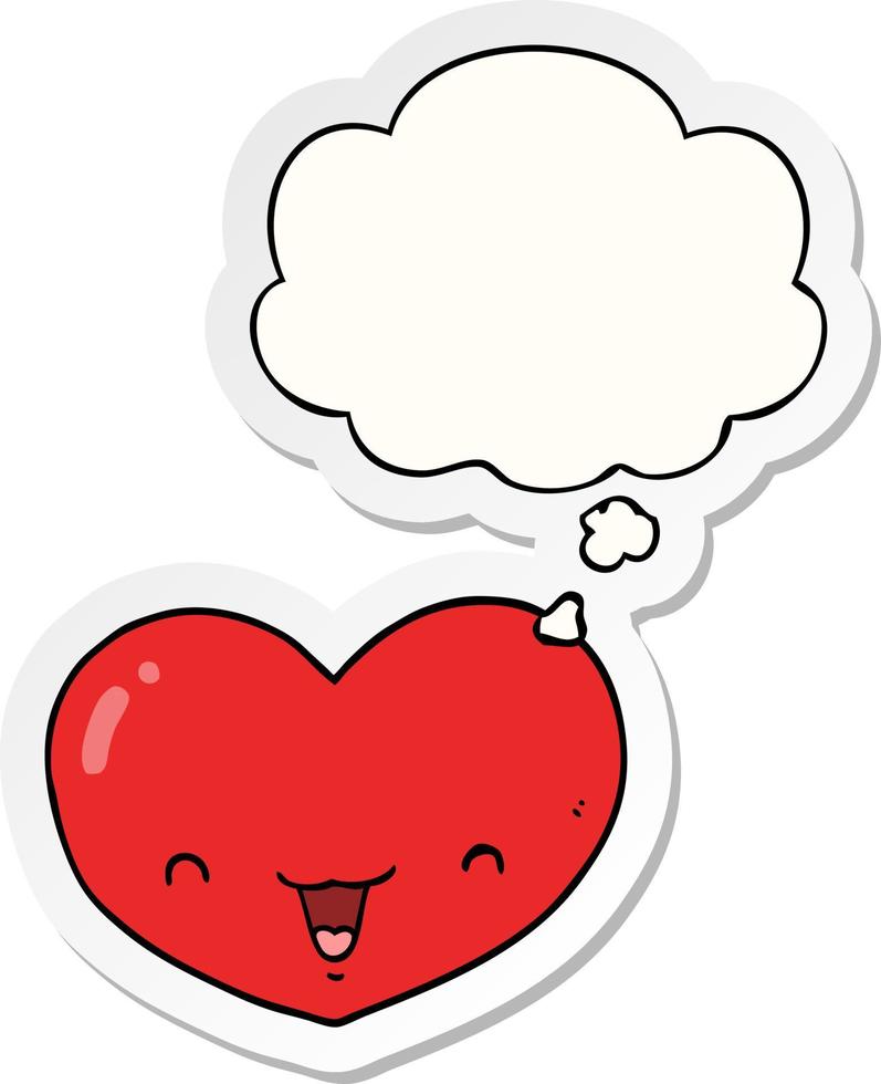 cartoon love heart character and thought bubble as a printed sticker vector