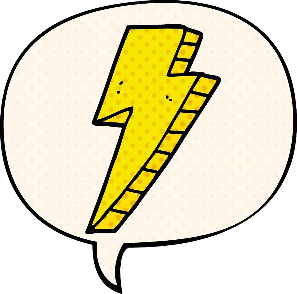 cartoon lightning bolt and speech bubble in comic book style vector