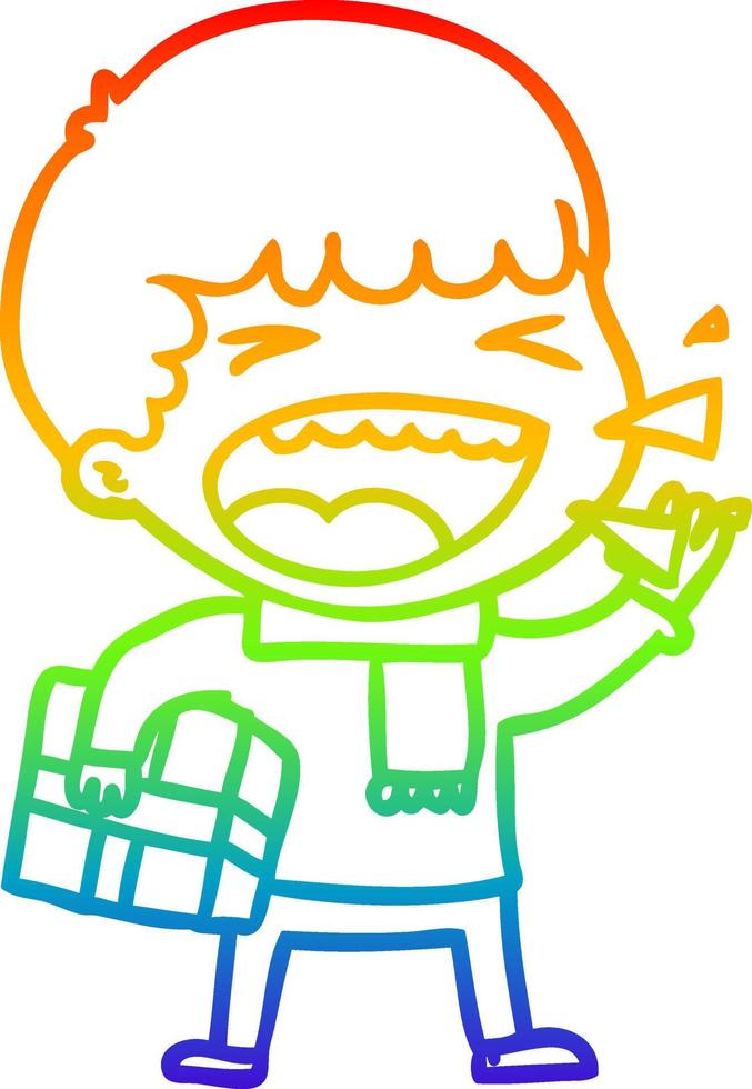 rainbow gradient line drawing cartoon laughing man vector