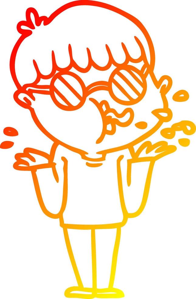 warm gradient line drawing cartoon boy wearing spectacles shrugging shoulders vector