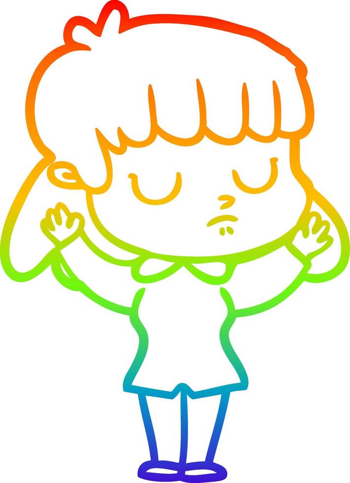 rainbow gradient line drawing cartoon indifferent woman vector