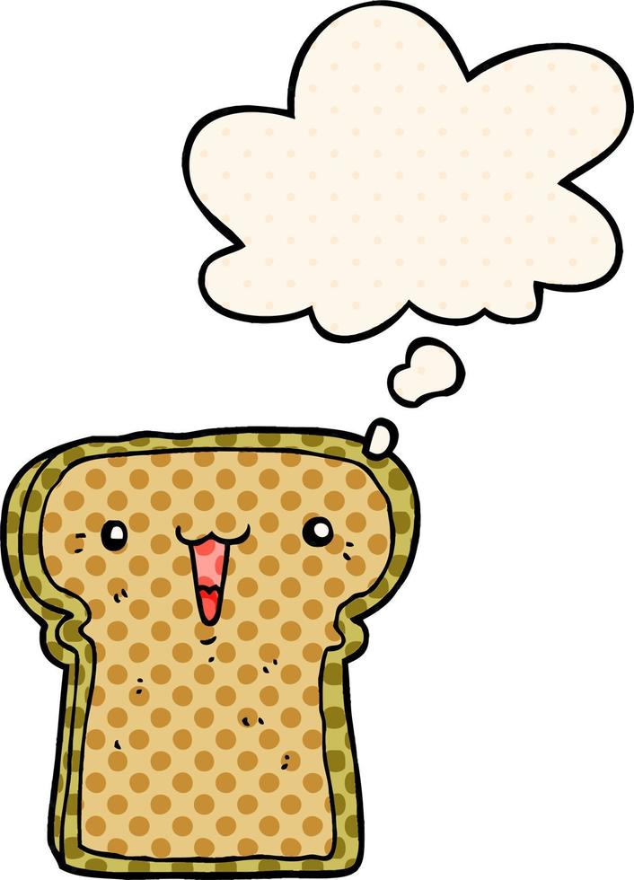 cute cartoon toast and thought bubble in comic book style vector