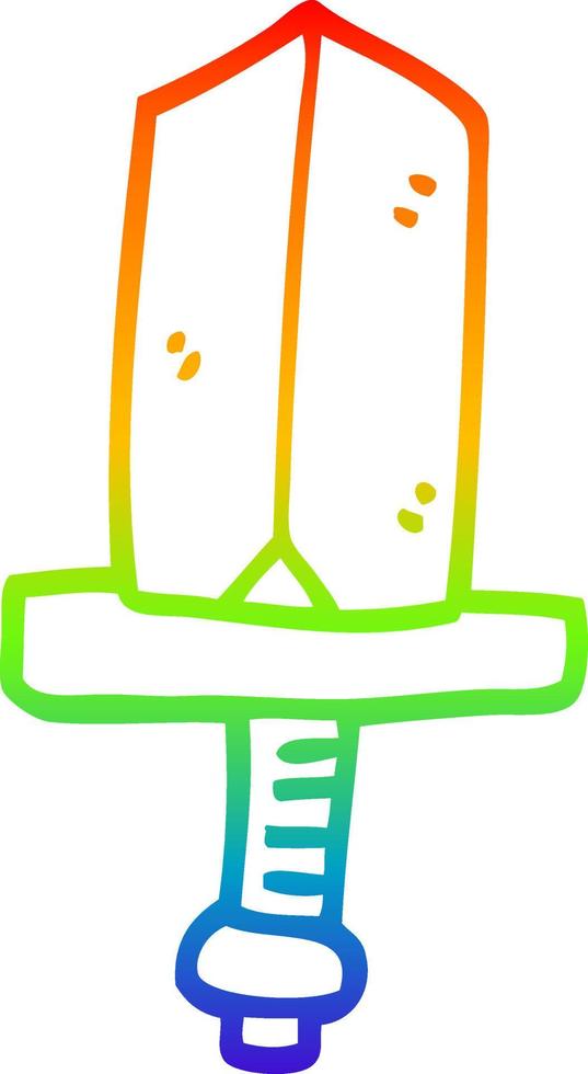 rainbow gradient line drawing cartoon gold dagger vector