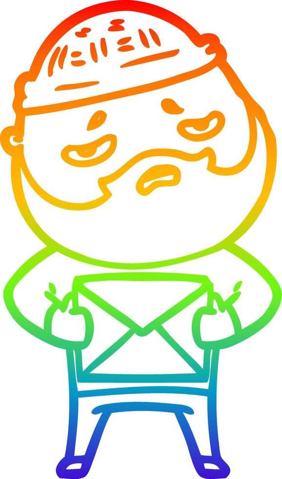 rainbow gradient line drawing cartoon worried man with beard vector