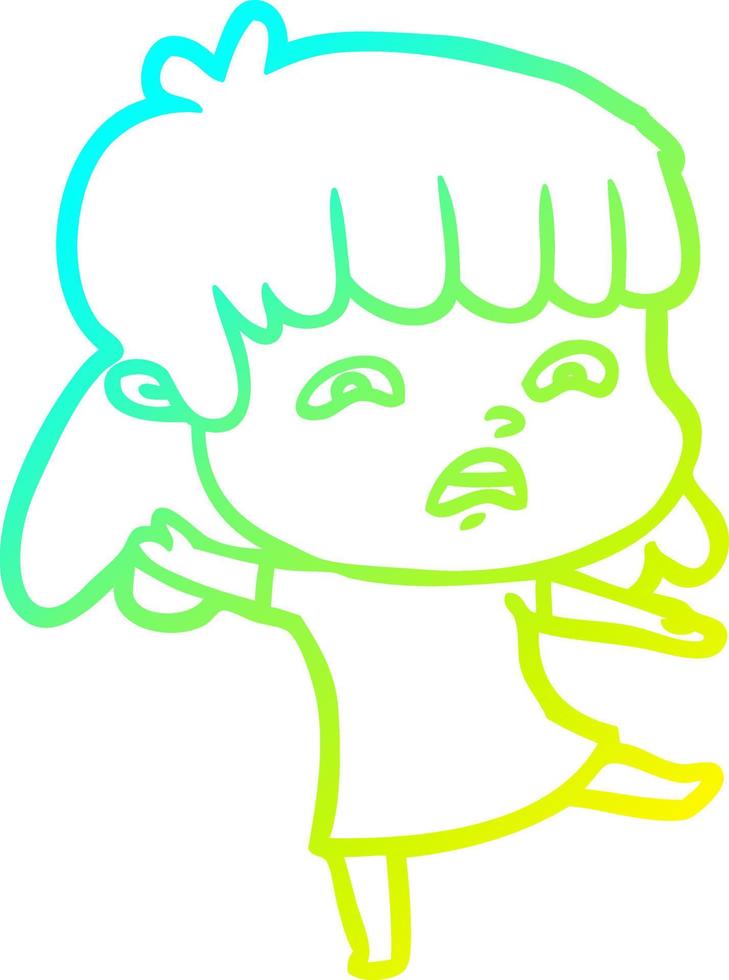 cold gradient line drawing cartoon worried woman vector
