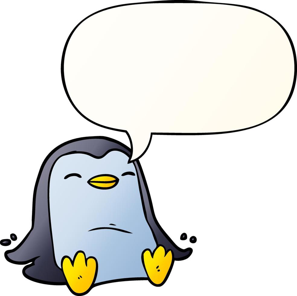 cartoon penguin and speech bubble in smooth gradient style vector