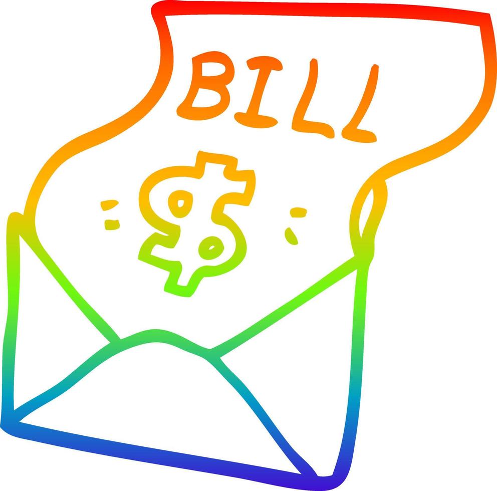 rainbow gradient line drawing cartoon debt bill vector