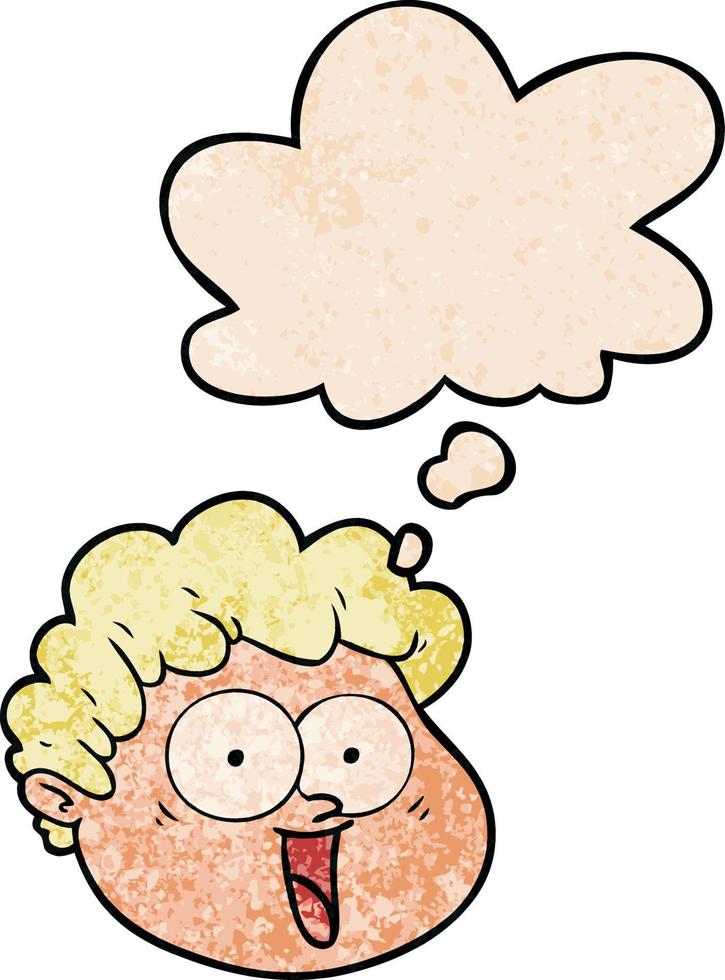 cartoon male face and thought bubble in grunge texture pattern style vector