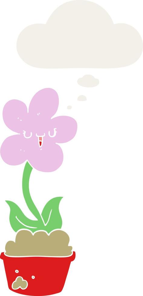 cute cartoon flower and thought bubble in retro style vector