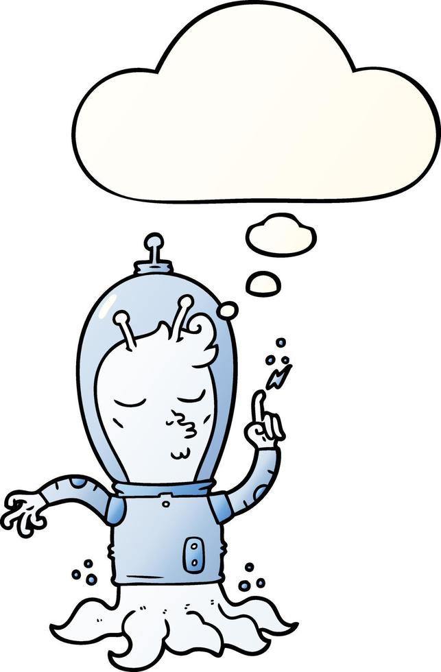 cartoon alien and thought bubble in smooth gradient style vector