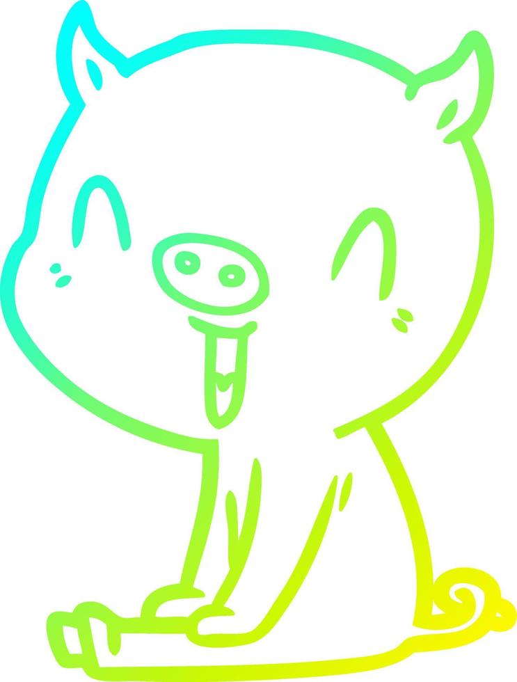 cold gradient line drawing happy cartoon pig sitting vector