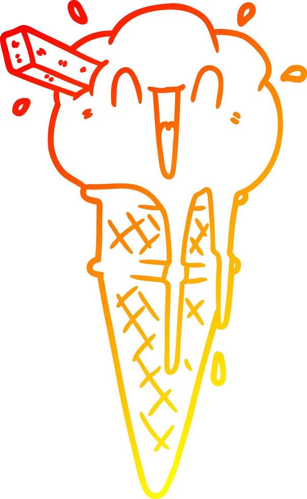 helado de dibujos animados de dibujo de línea de gradiente cálido vector