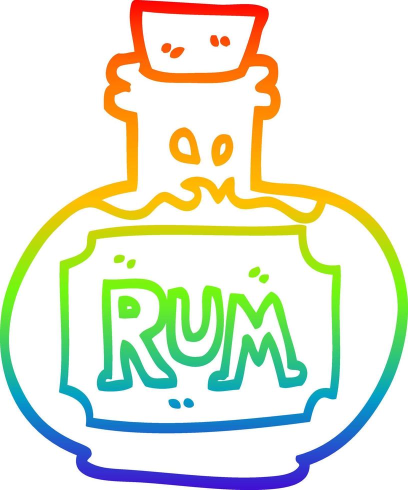 rainbow gradient line drawing cartoon old bottle of rum vector