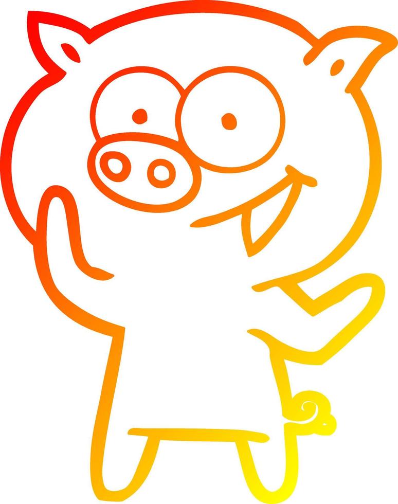 warm gradient line drawing cheerful pig cartoon vector