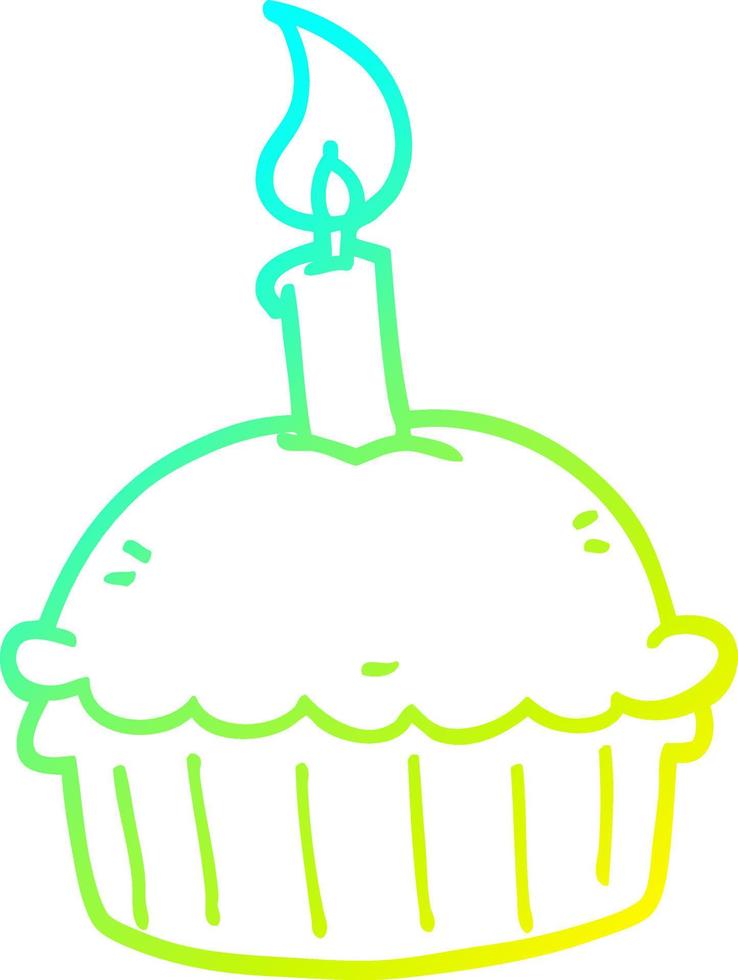 cold gradient line drawing cartoon birthday cupcake vector