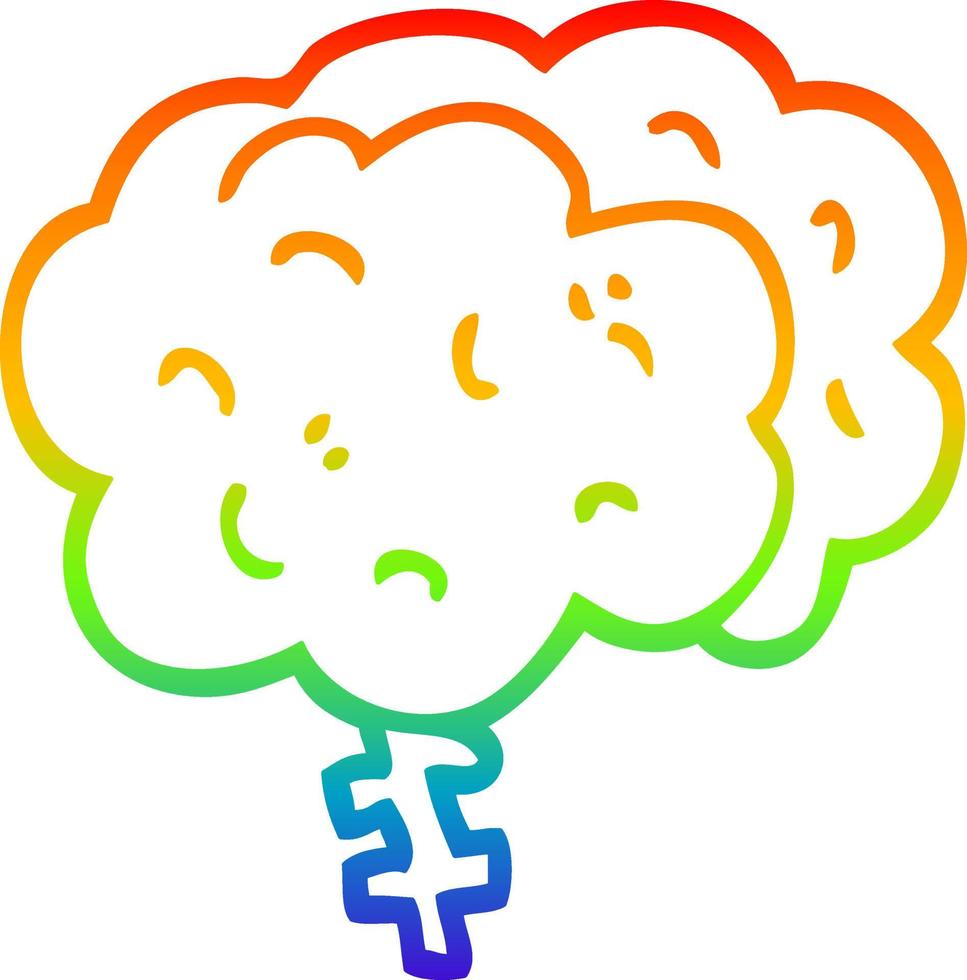 rainbow gradient line drawing cartoon brain vector
