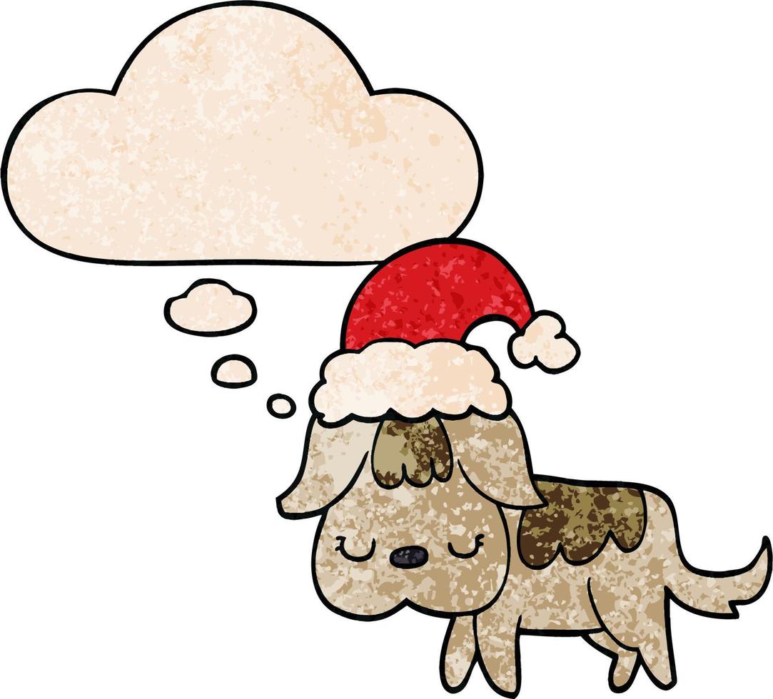 cute christmas dog and thought bubble in grunge texture pattern style vector