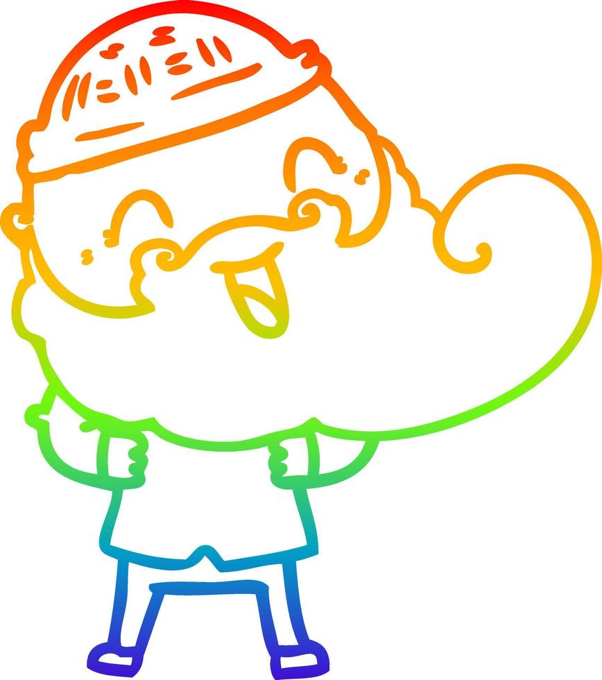 línea de gradiente de arco iris dibujando hombre feliz con barba y sombrero de invierno vector