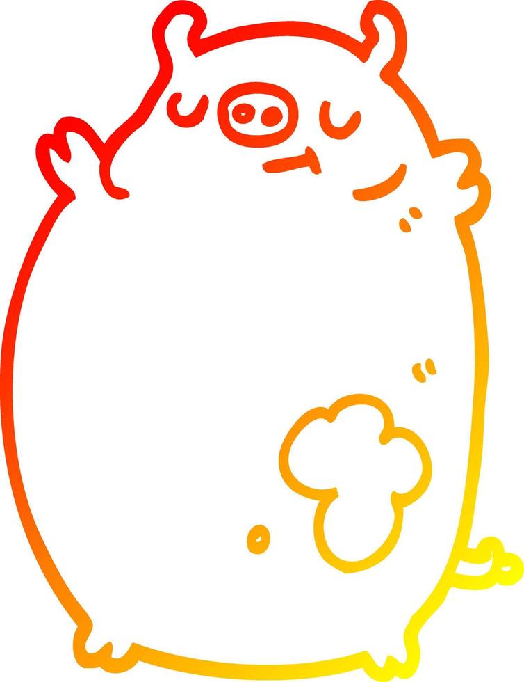 warm gradient line drawing cartoon fat pig vector