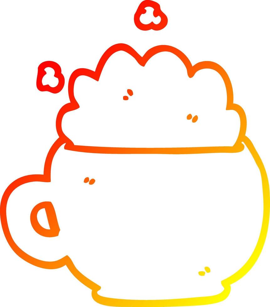 warm gradient line drawing cartoon foaming latte vector
