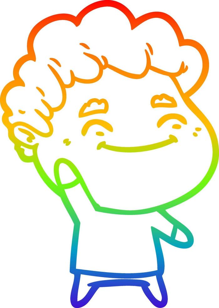 rainbow gradient line drawing cartoon friendly man vector