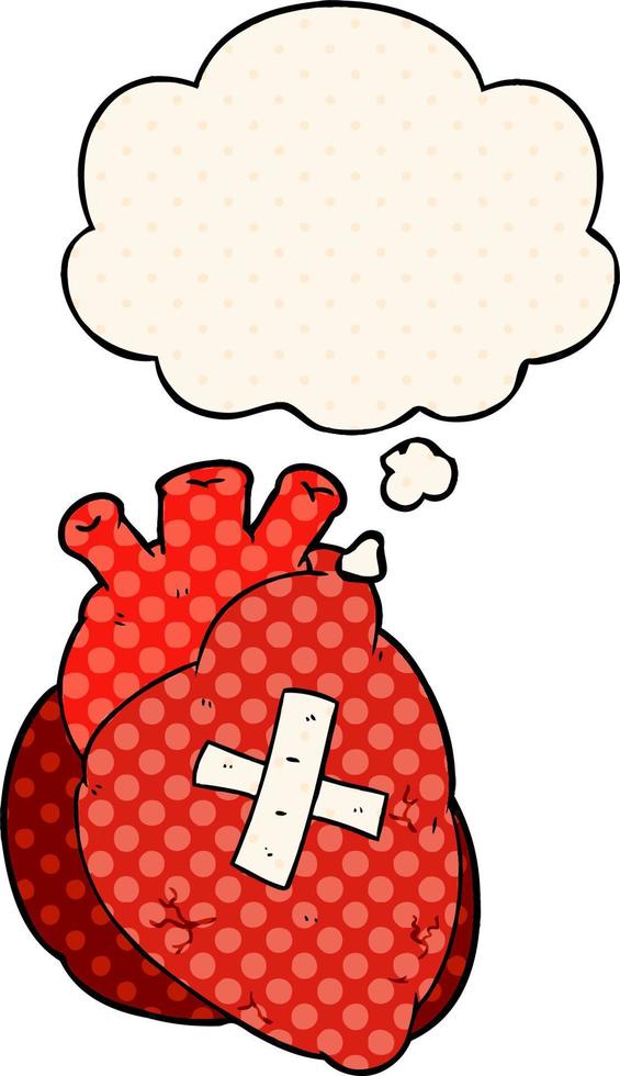cartoon heart and thought bubble in comic book style vector